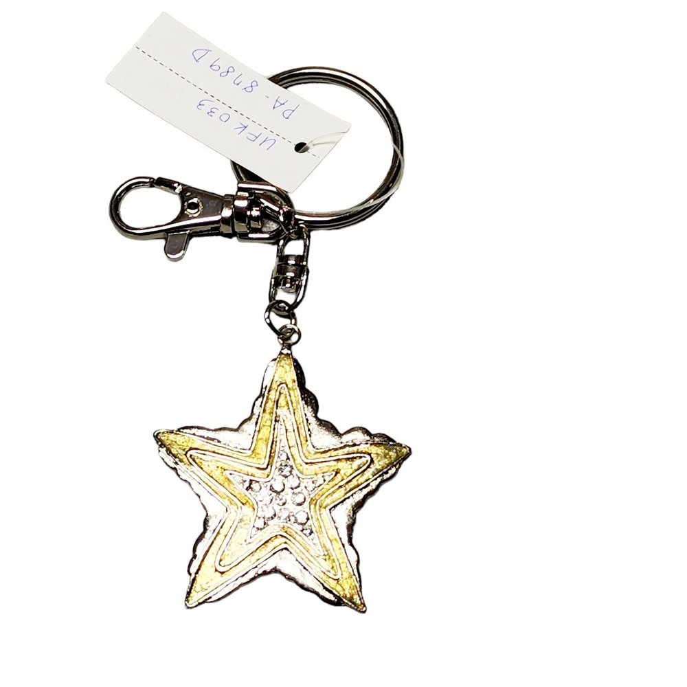 Gold and Silver Tone Star Keychain - New - Great‎ Gift!